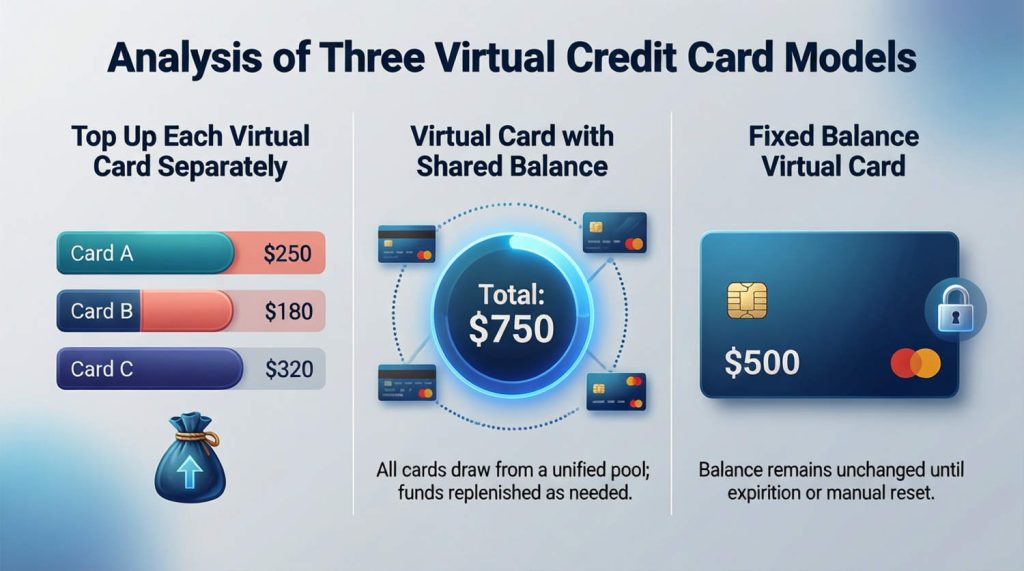 three different virtual credit card models
