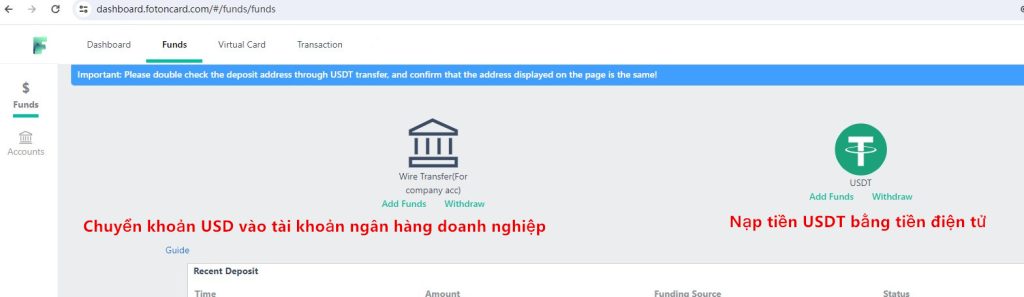 Sau khi đăng ký, bạn cần nạp tiền trước khi mở thẻ