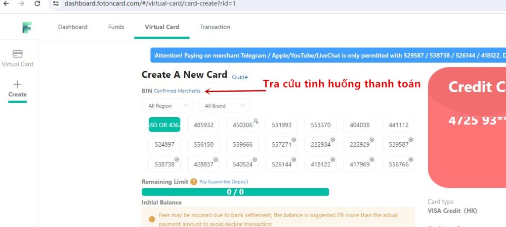 Nếu không biết nên chọn dải thẻ nào, hãy dùng tính năng "Confirmed Merchants" để tra cứu theo nhu cầu.