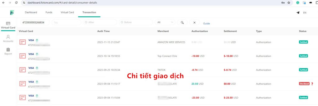 Xem chi tiết giao dịch thẻ