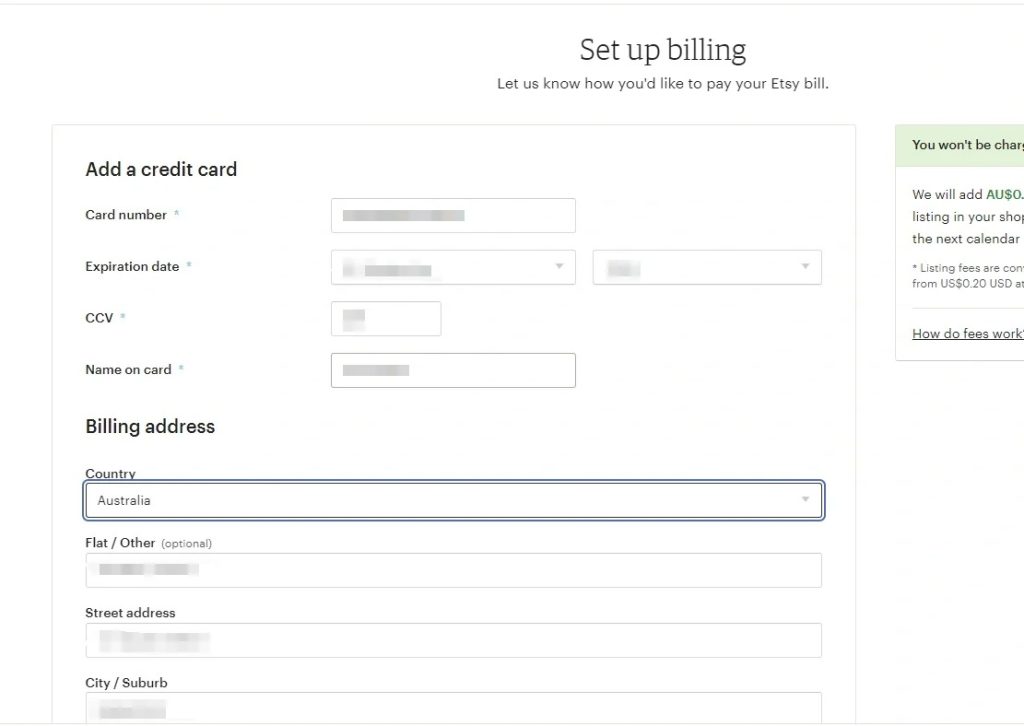 Add a virtual credit card to Etsy