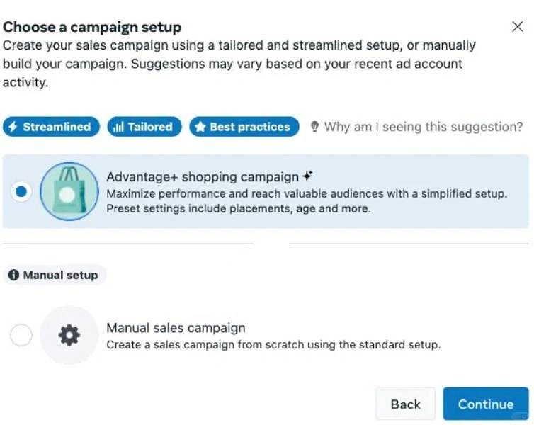 以前建立Sales广告系列时，会有Manual Sales Campaign可选，最近的更新后已经没有这个入口了。