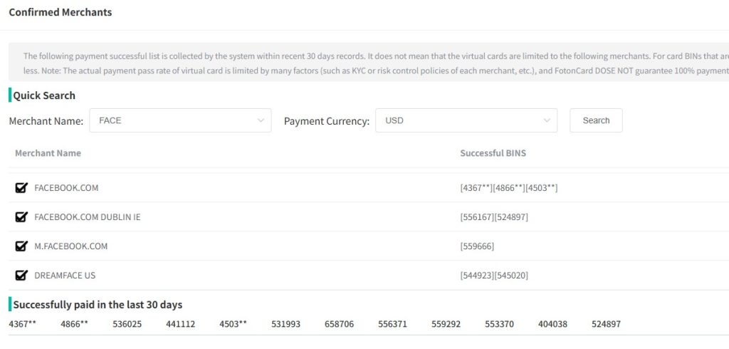 FotonCard BIN for Facebook Ads