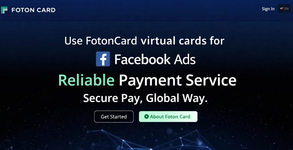 FotonCard virtual cards for Facebook Ads