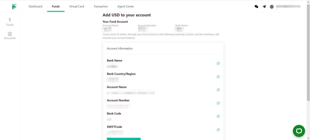 Use a corporate bank account to fund a virtual card platform