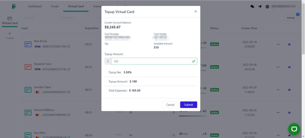 Top up your virtual card